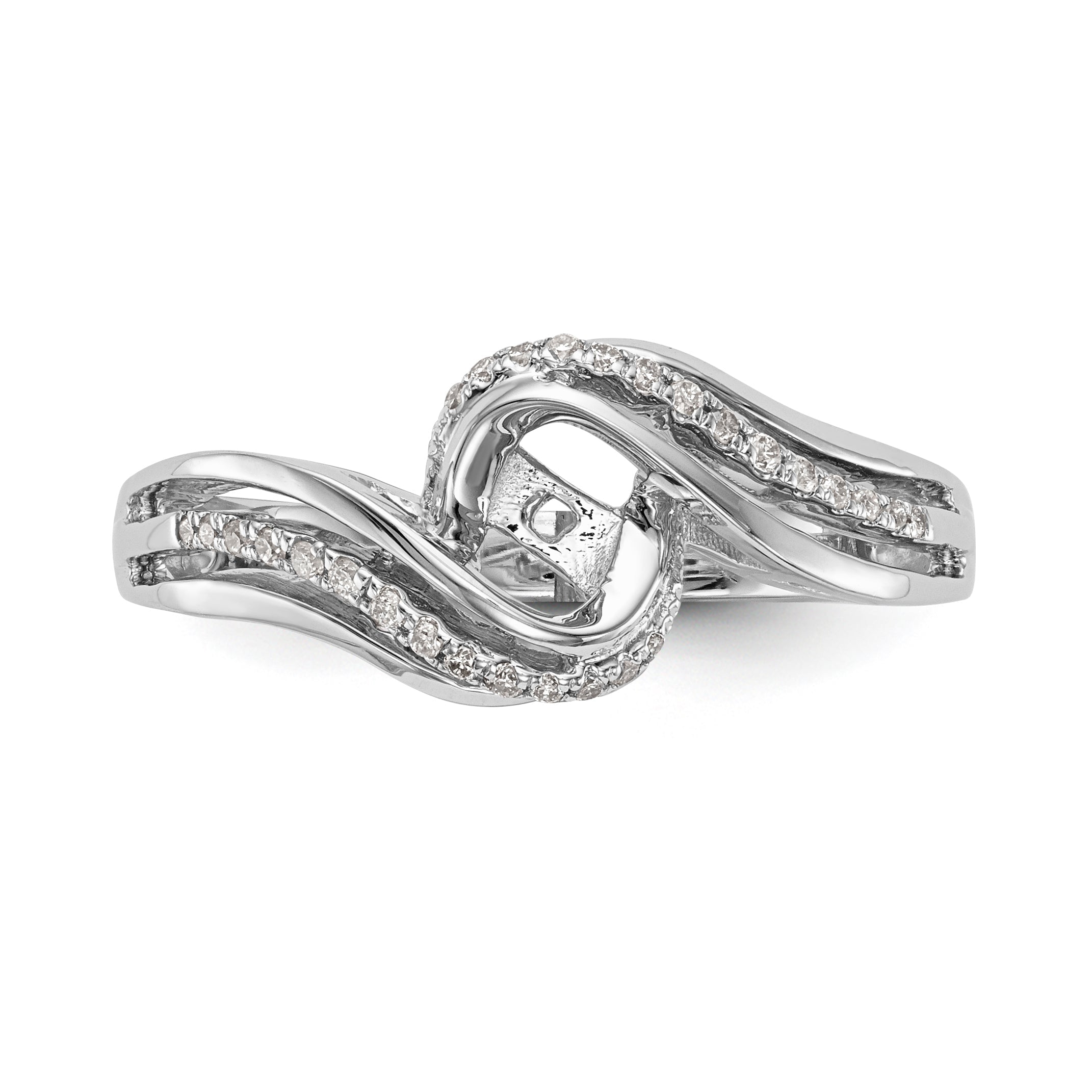 Verlobungsring im Bypass-Design aus 14K Weißgold mit Krappenfassung und Diamantimitat