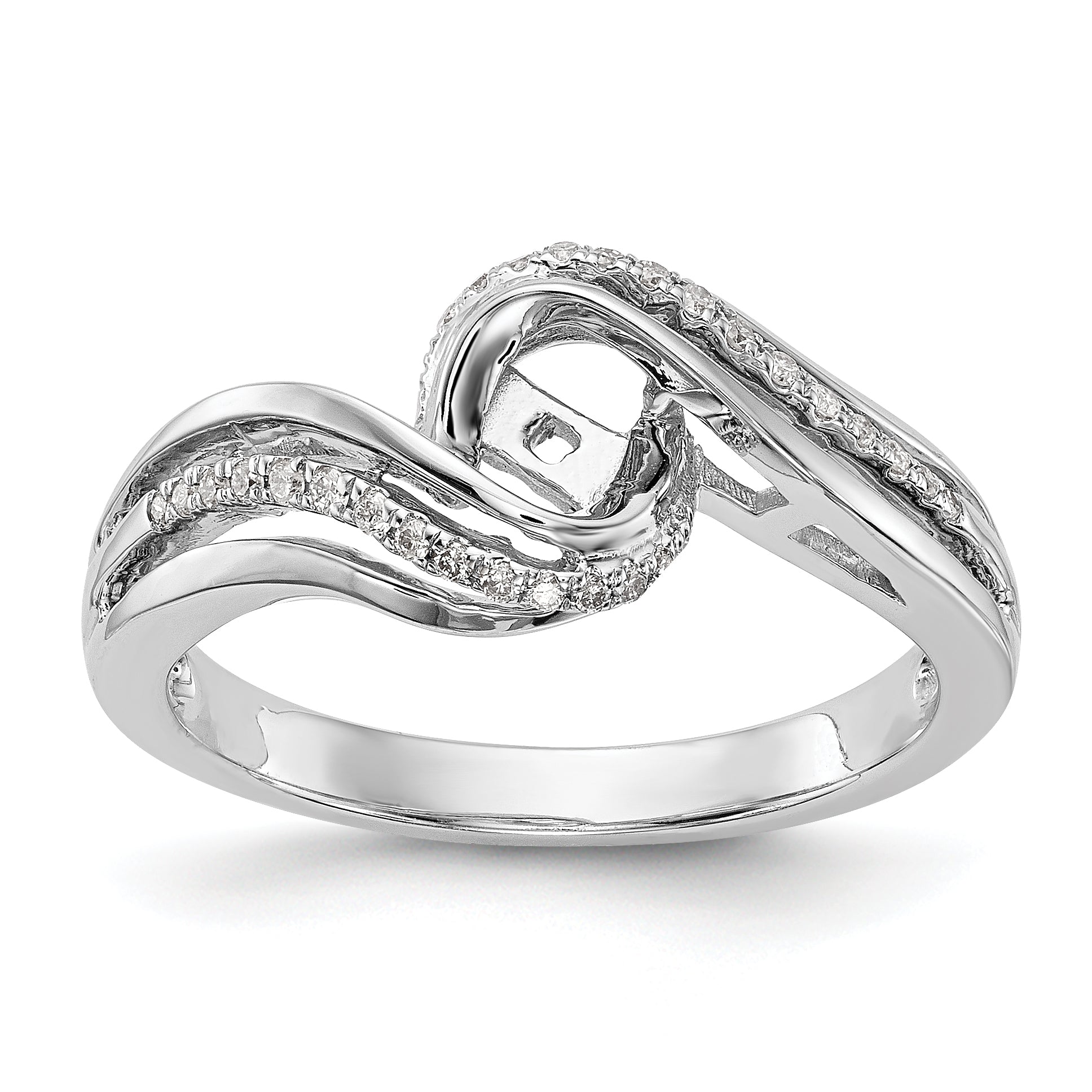 Verlobungsring im Bypass-Design aus 14K Weißgold mit Krappenfassung und Diamantimitat