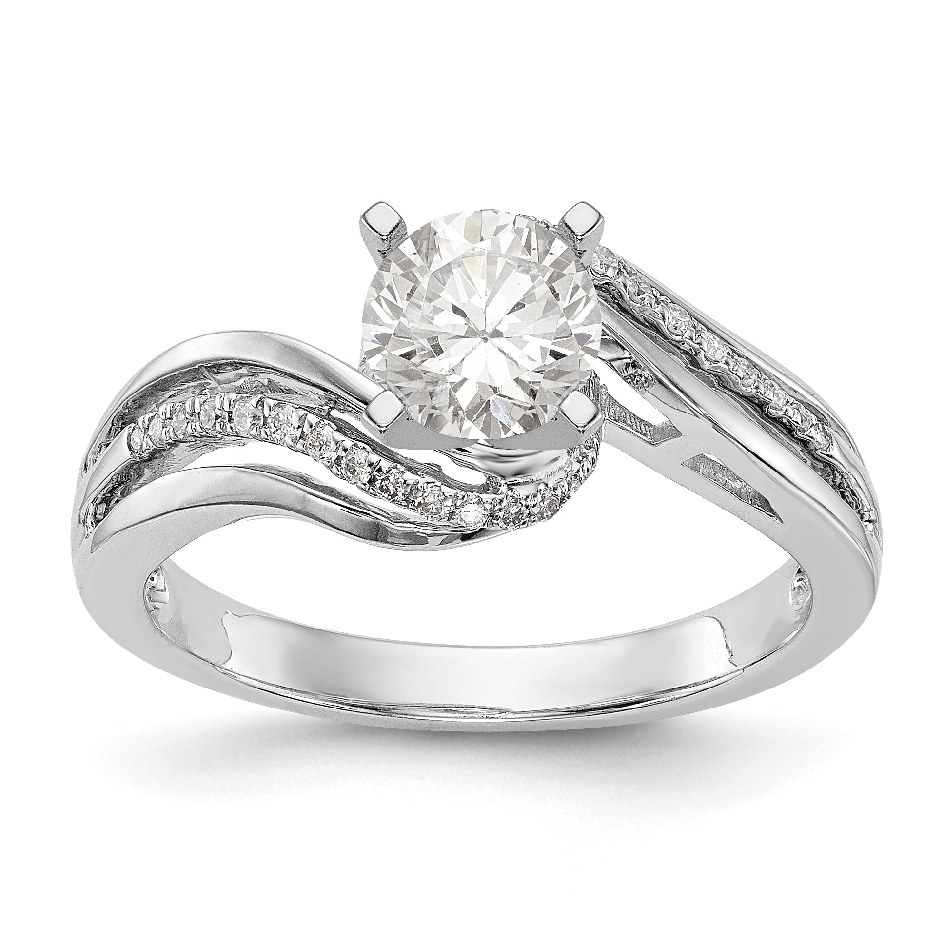Verlobungsring im Bypass-Design aus 14K Weißgold mit Krappenfassung und Diamantimitat