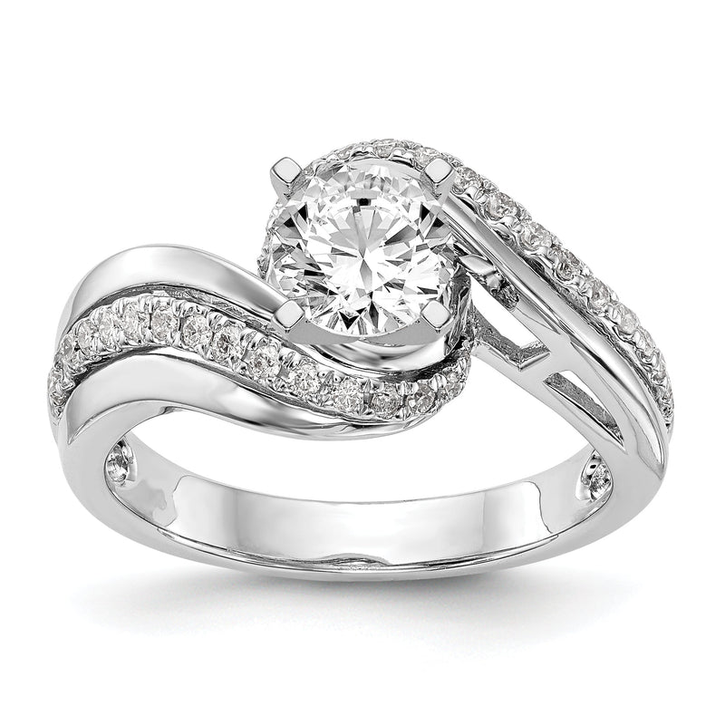 14K Weißgold Verlobungsring mit Peg-Fassung und simulierten Diamanten im Überkreuz-Design