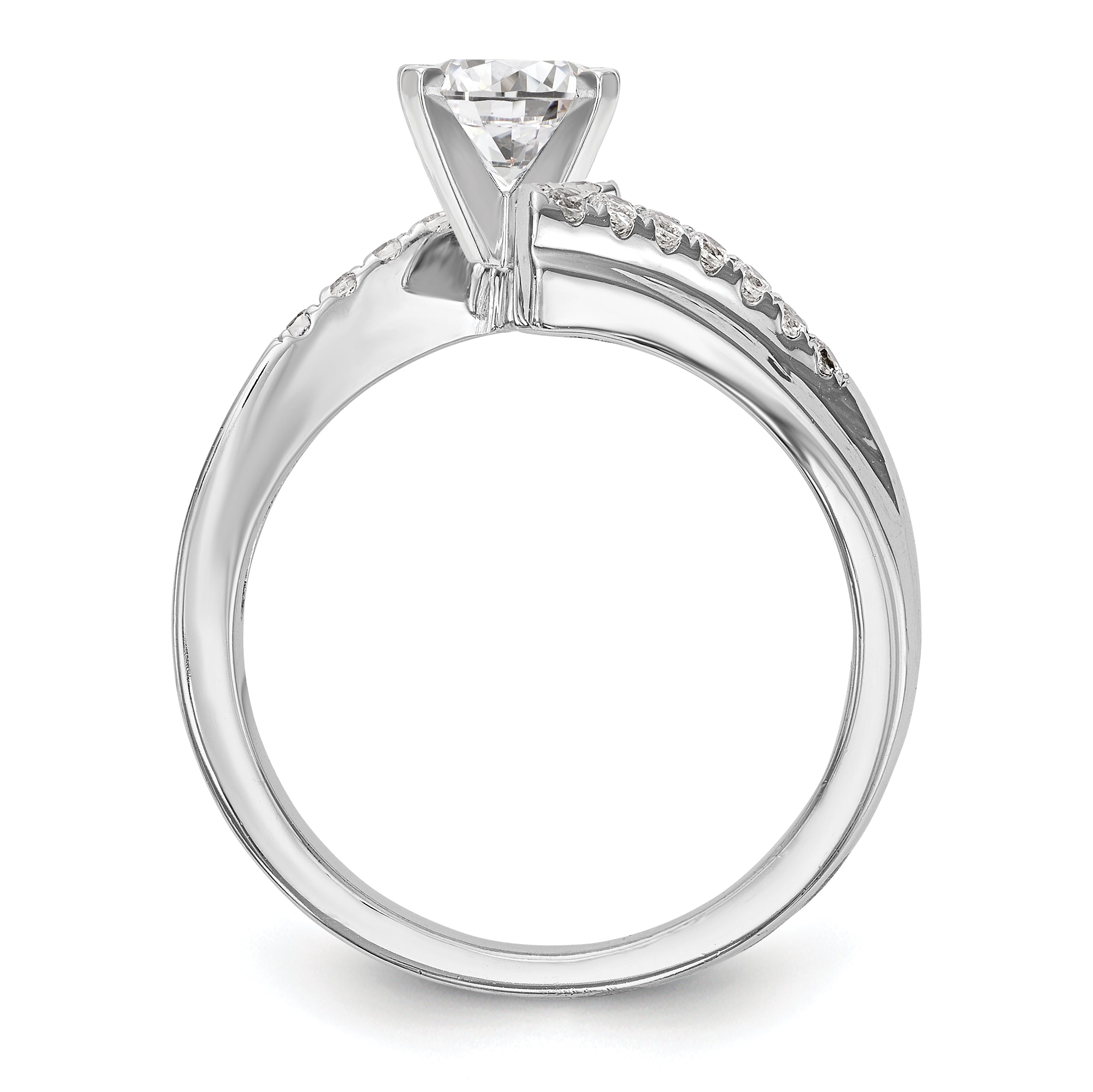 Verlobungsring aus 14K Weißgold mit Krappenfassung und simuliertem Diamanten im Bypass-Design