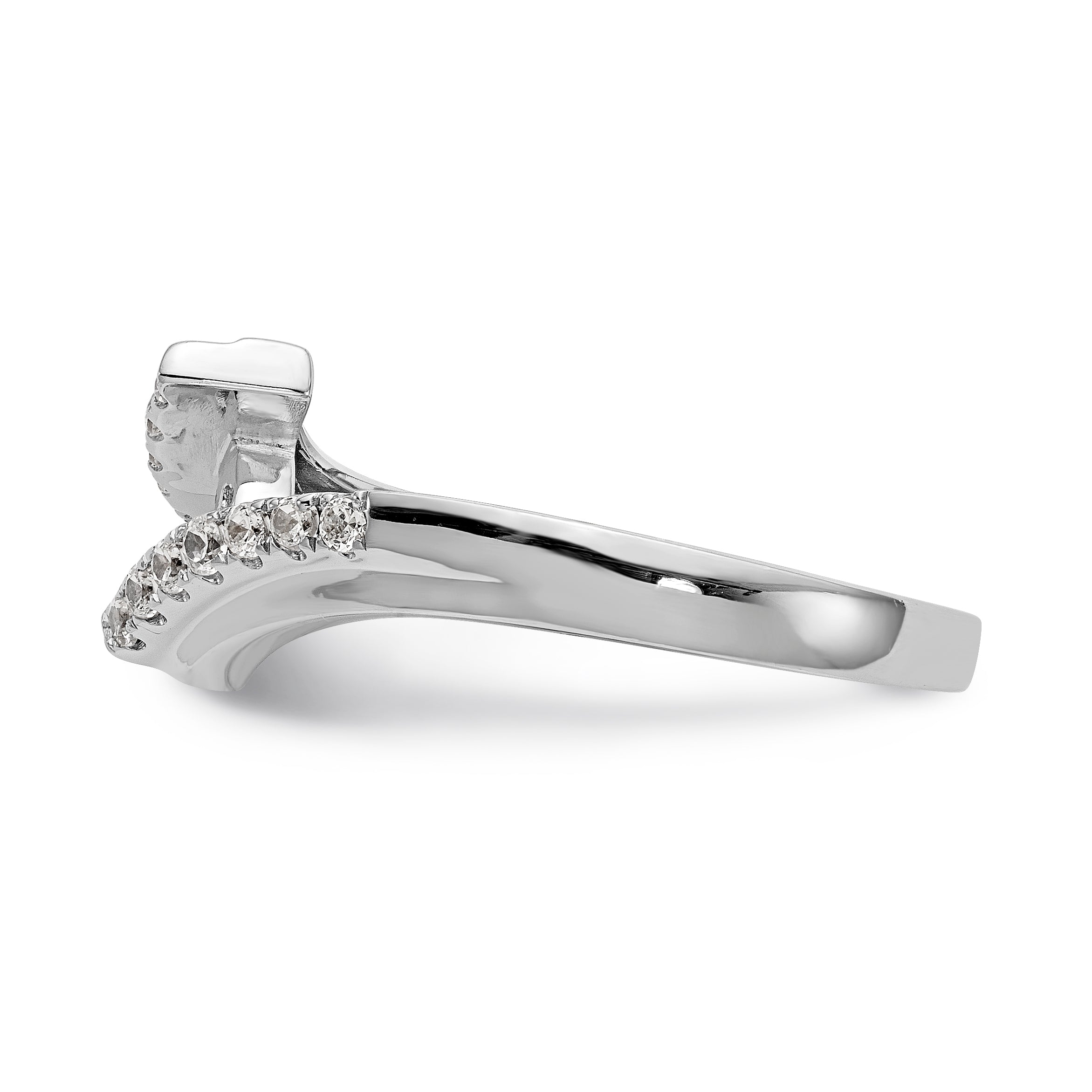Verlobungsring aus 14K Weißgold mit Krappenfassung und simuliertem Diamanten im Bypass-Design