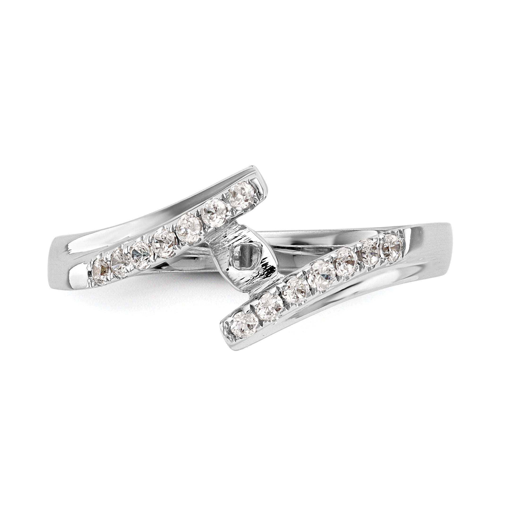 Verlobungsring aus 14K Weißgold mit Krappenfassung und simuliertem Diamanten im Bypass-Design