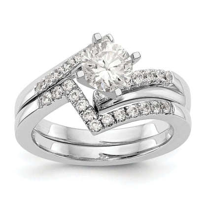 Verlobungsring aus 14K Weißgold mit Krappenfassung und simuliertem Diamanten im Bypass-Design