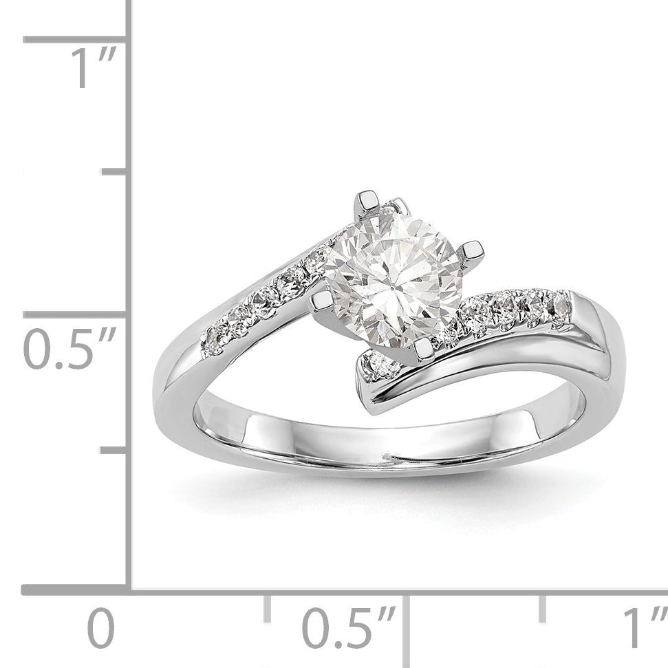 Verlobungsring aus 14K Weißgold mit Krappenfassung und simuliertem Diamanten im Bypass-Design