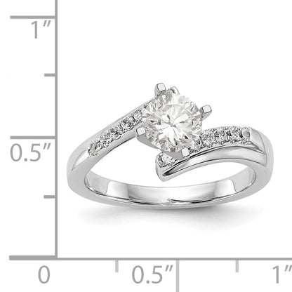 Verlobungsring aus 14K Weißgold mit Krappenfassung und simuliertem Diamanten im Bypass-Design