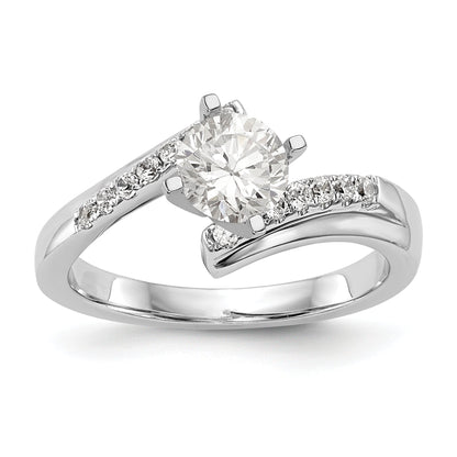 Verlobungsring aus 14K Weißgold mit Krappenfassung und simuliertem Diamanten im Bypass-Design