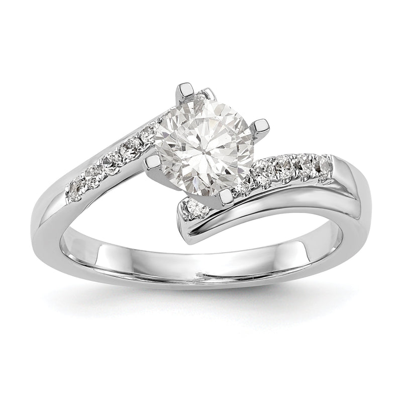 Verlobungsring aus 14K Weißgold mit Krappenfassung und simuliertem Diamant im Bypass-Design
