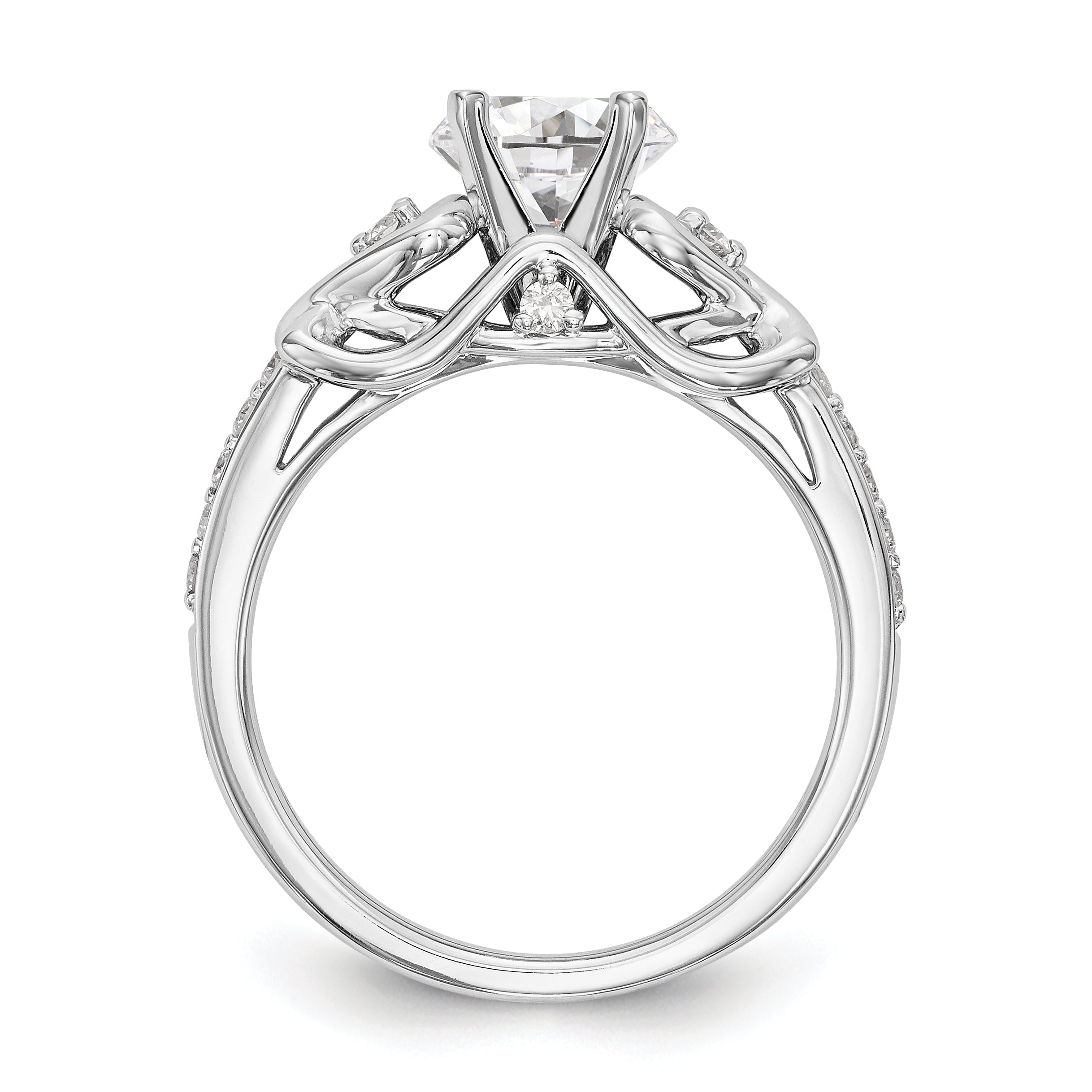 Ring aus 14K Weißgold mit gekreuztem Design und simulierten Diamanten in Peg-Fassung