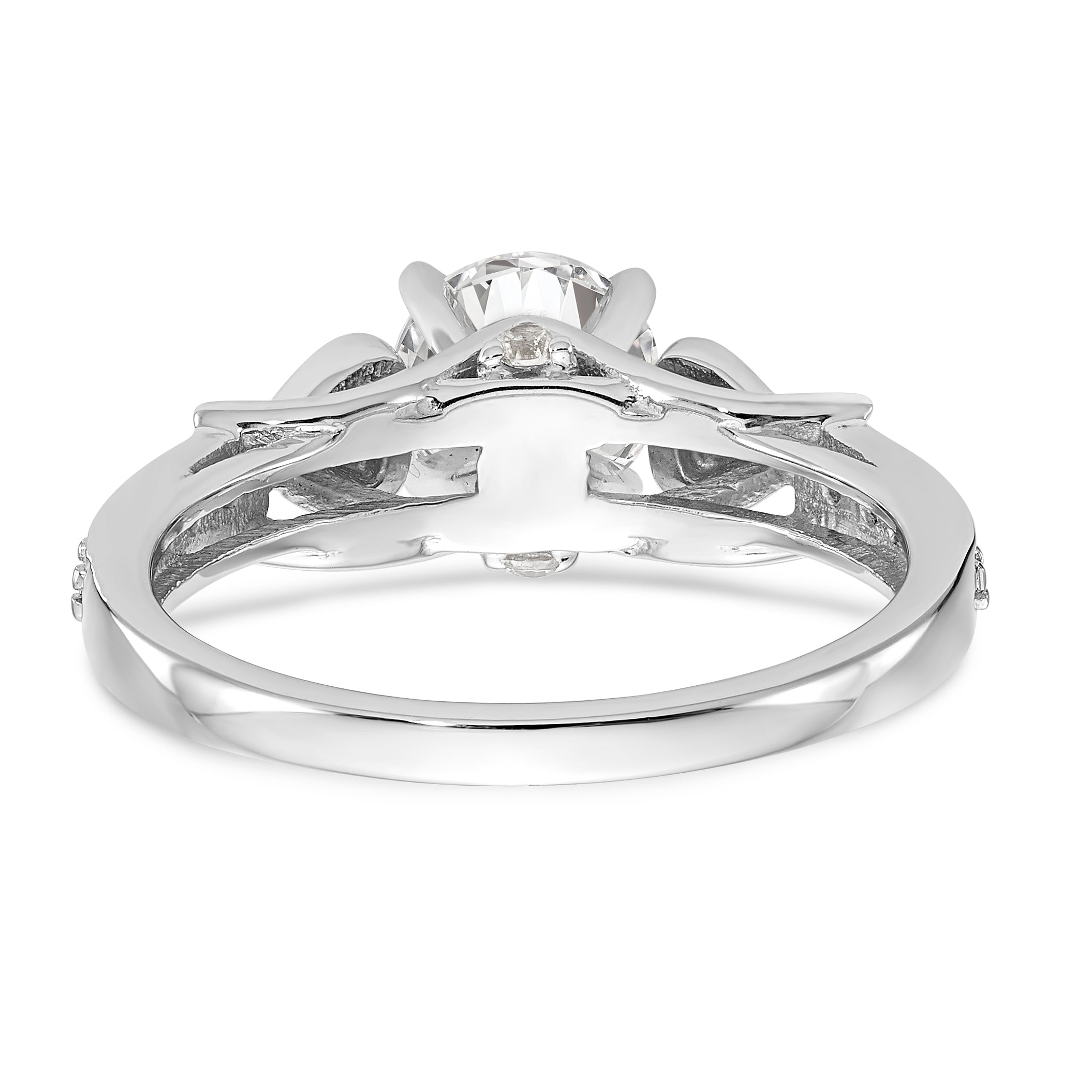 Ring aus 14K Weißgold mit gekreuztem Design und simulierten Diamanten in Peg-Fassung