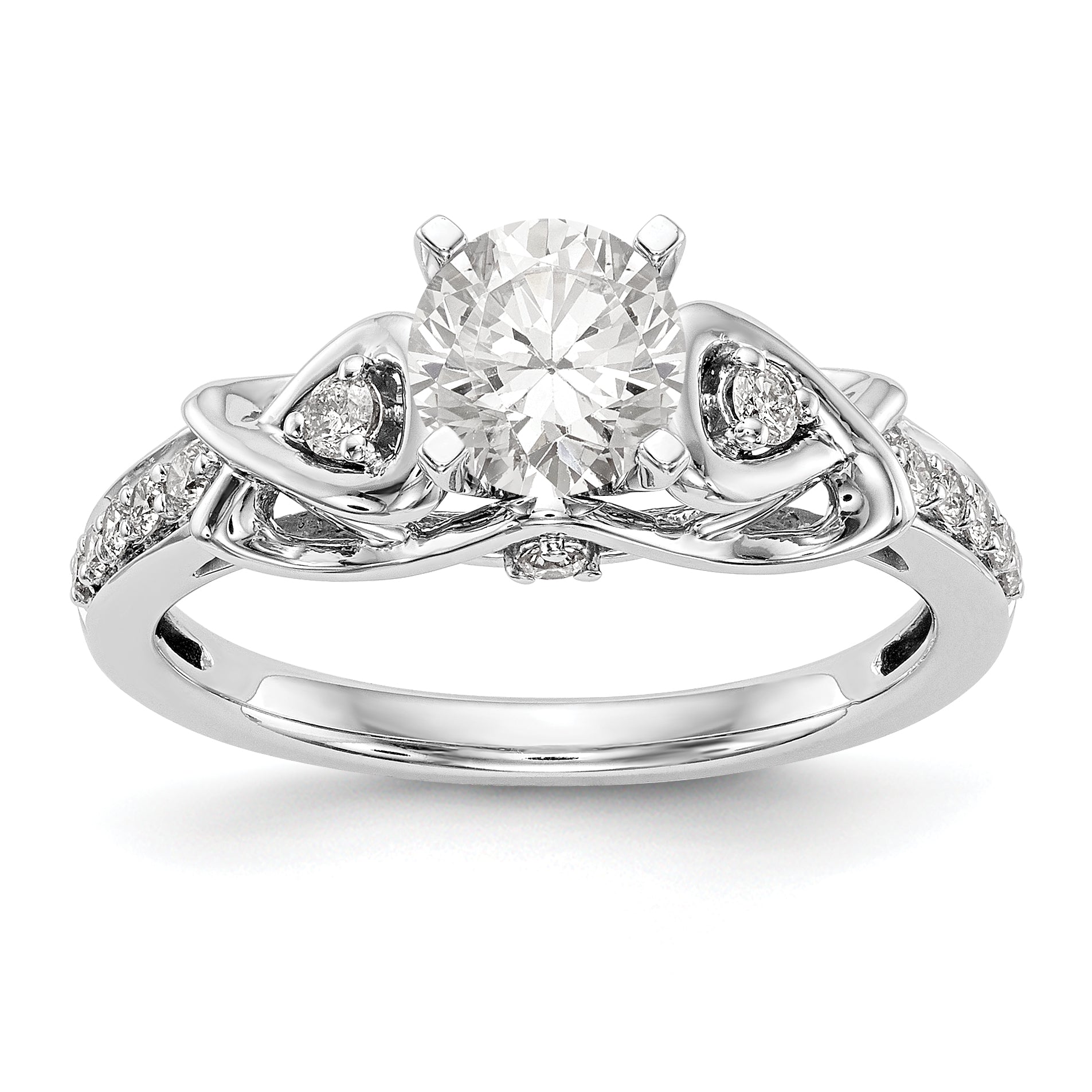 Ring aus 14K Weißgold mit gekreuztem Design und simulierten Diamanten in Peg-Fassung