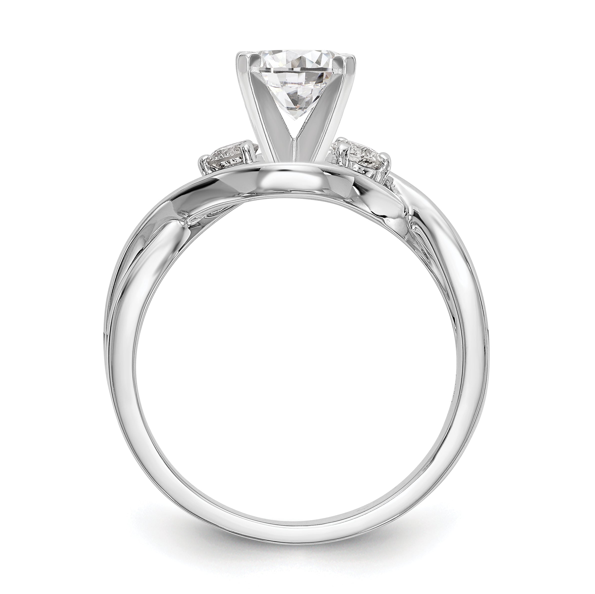 14K Weißgold Verlobungsring mit Peg-Fassung, gekreuztem Design und simuliertem Diamanten
