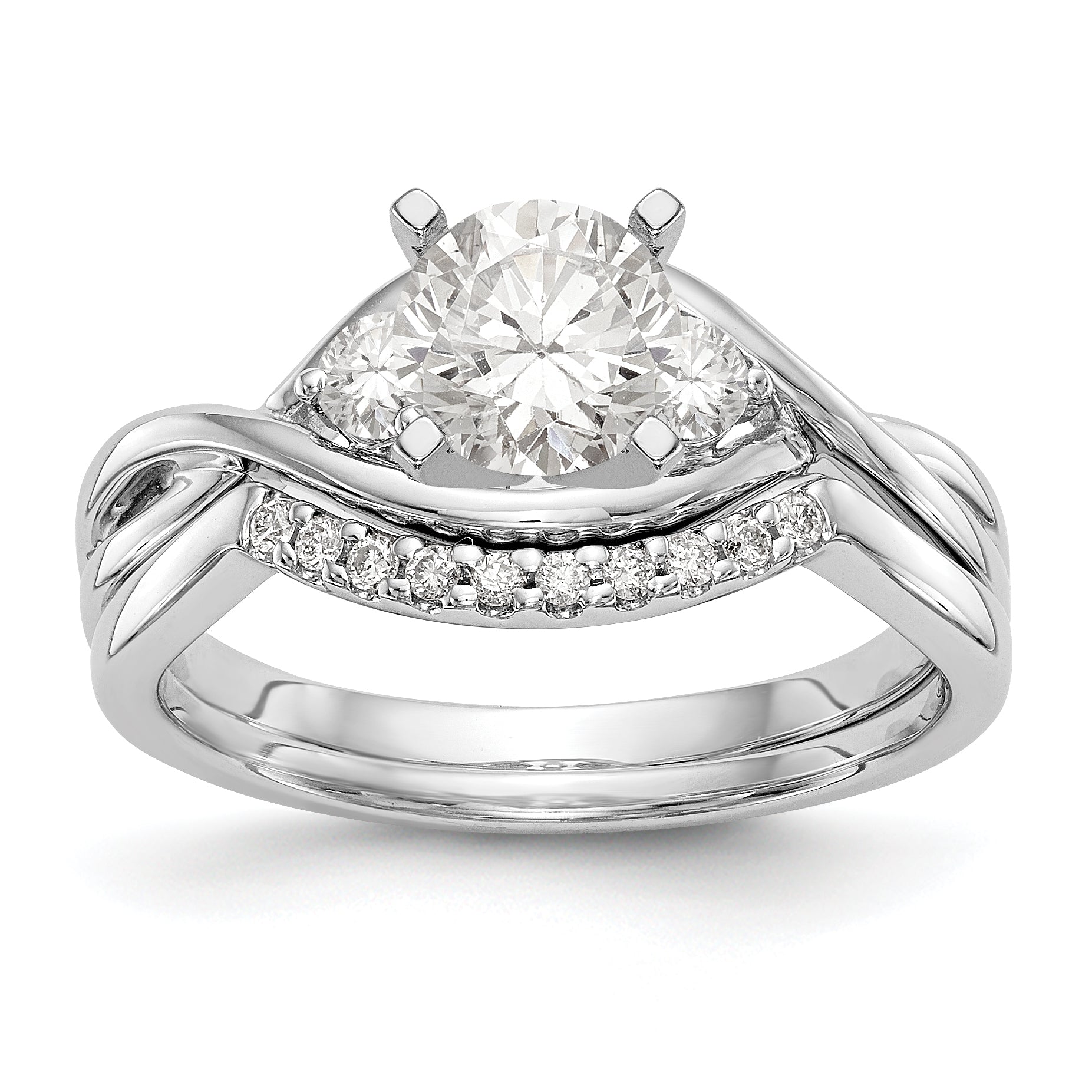 14K Weißgold Verlobungsring mit Peg-Fassung, gekreuztem Design und simuliertem Diamanten
