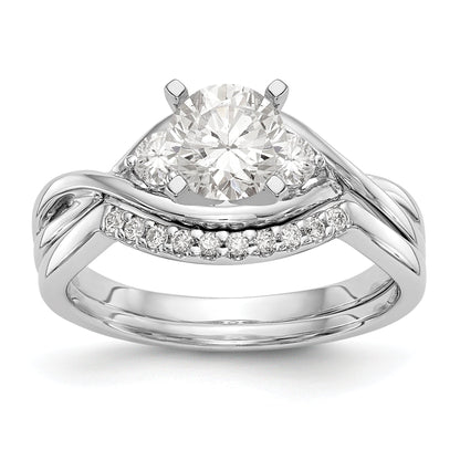 14K Weißgold Verlobungsring mit Peg-Fassung, gekreuztem Design und simuliertem Diamanten