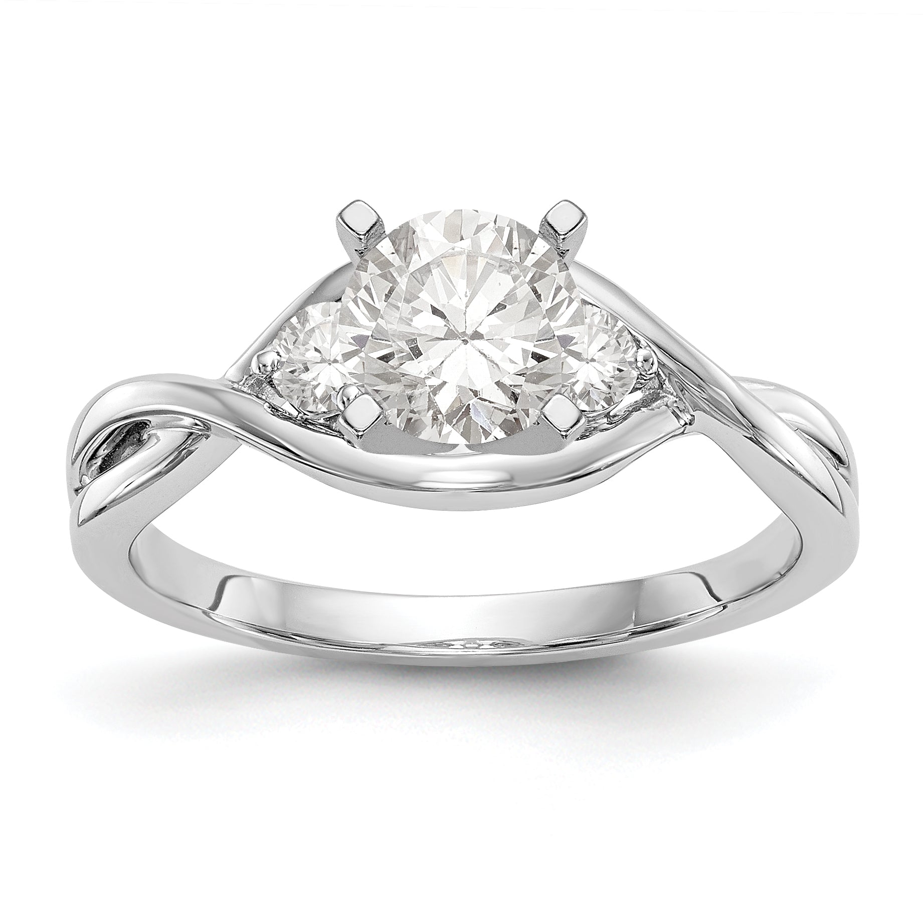 14K Weißgold Verlobungsring mit Peg-Fassung, gekreuztem Design und simuliertem Diamanten