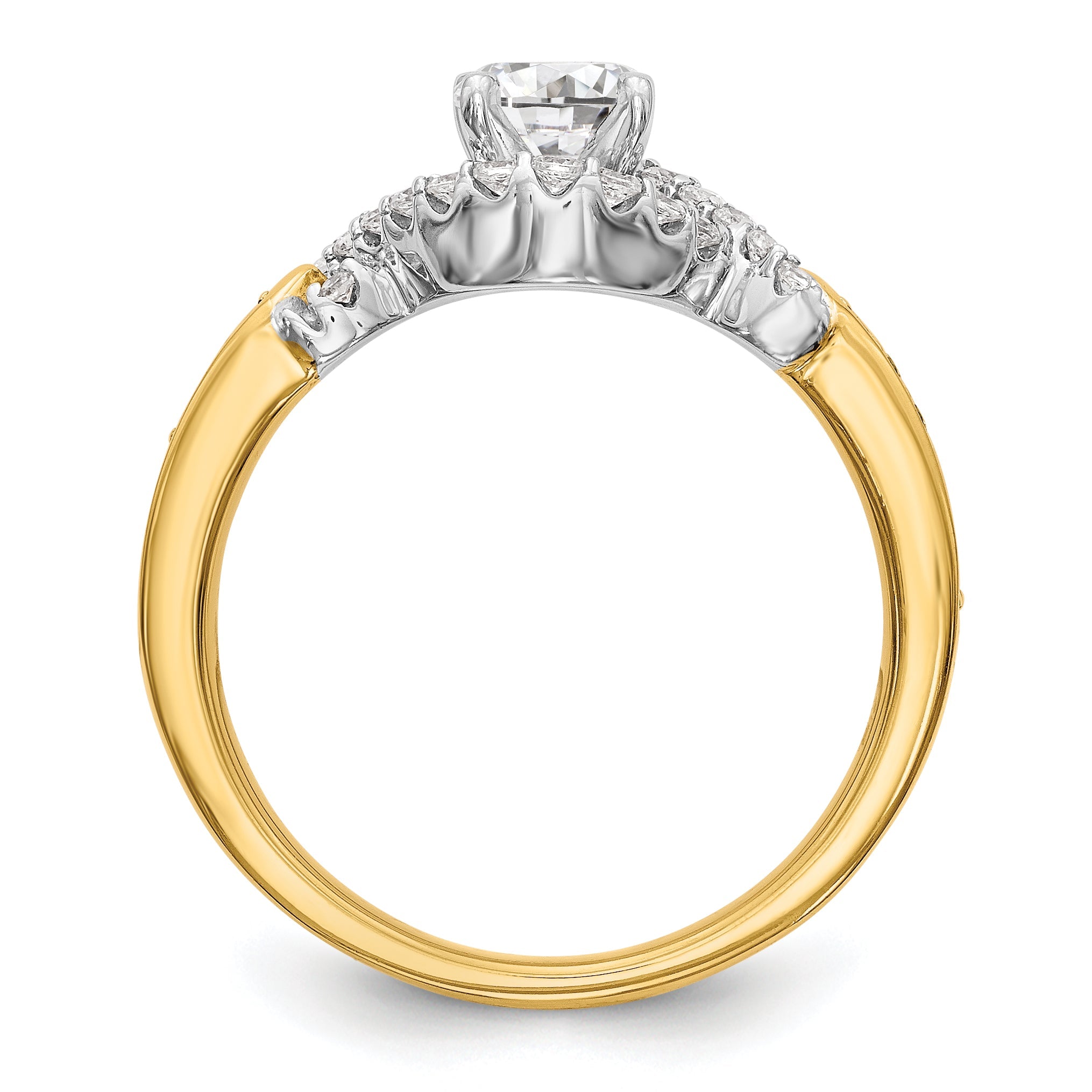 14K Bicolor Verlobungsring mit Peg-Fassung, Kreuzdesign und Zirkonia