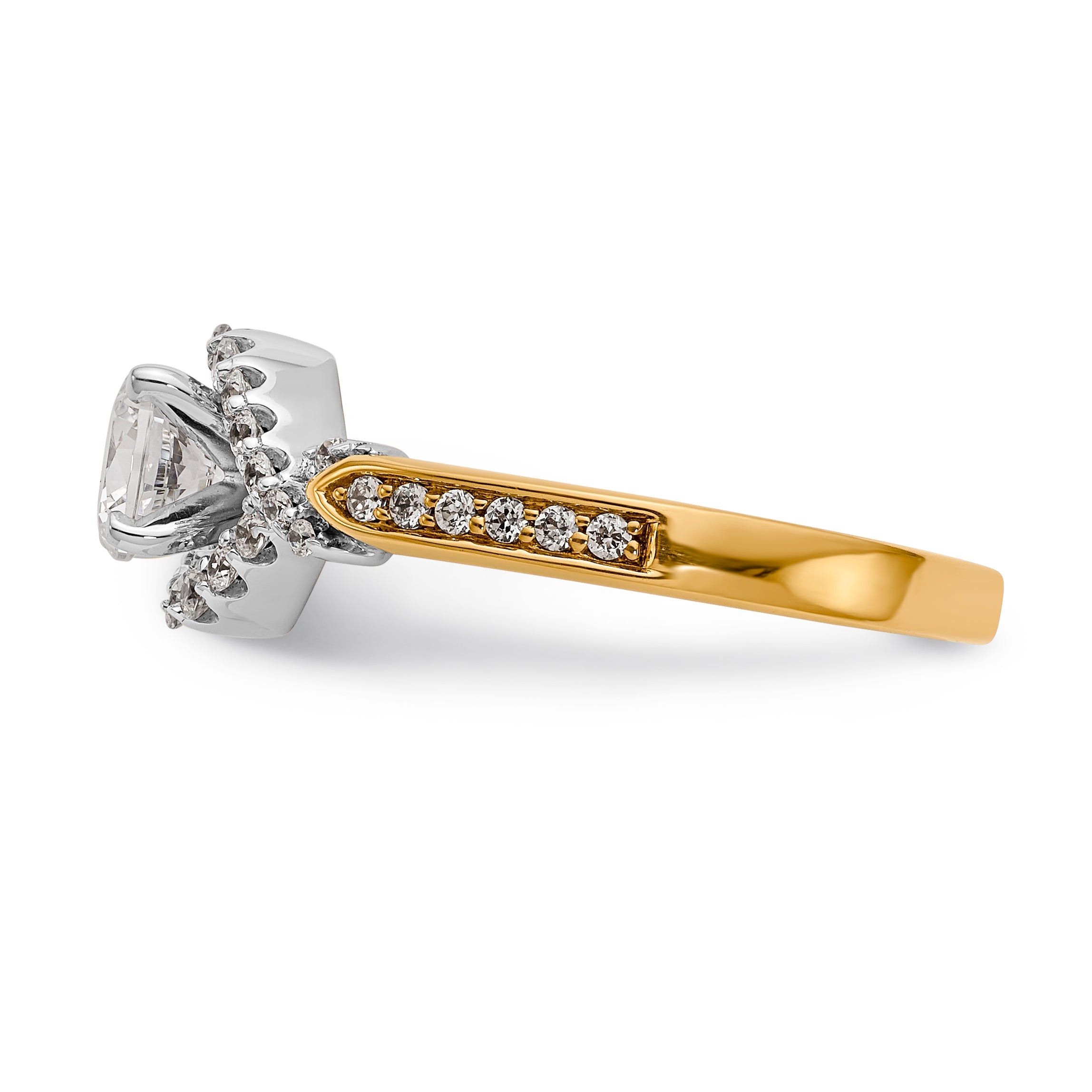 14K Bicolor Verlobungsring mit Peg-Fassung, Kreuzdesign und Zirkonia