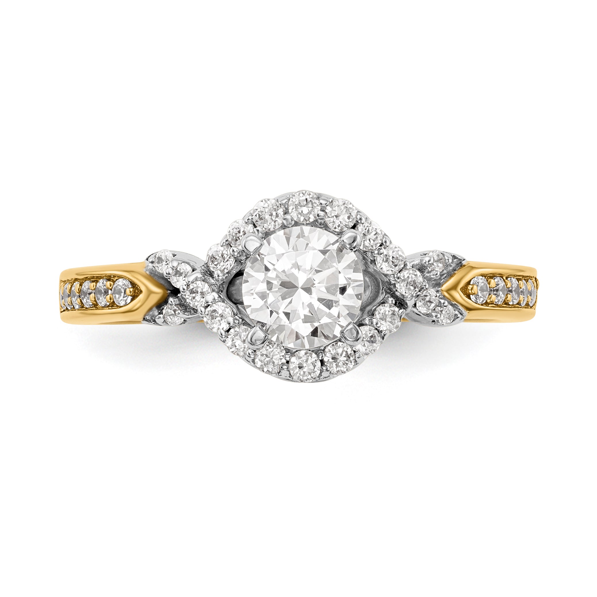 14K Bicolor Verlobungsring mit Peg-Fassung, Kreuzdesign und Zirkonia
