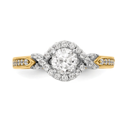14K Bicolor Verlobungsring mit Peg-Fassung, Kreuzdesign und Zirkonia