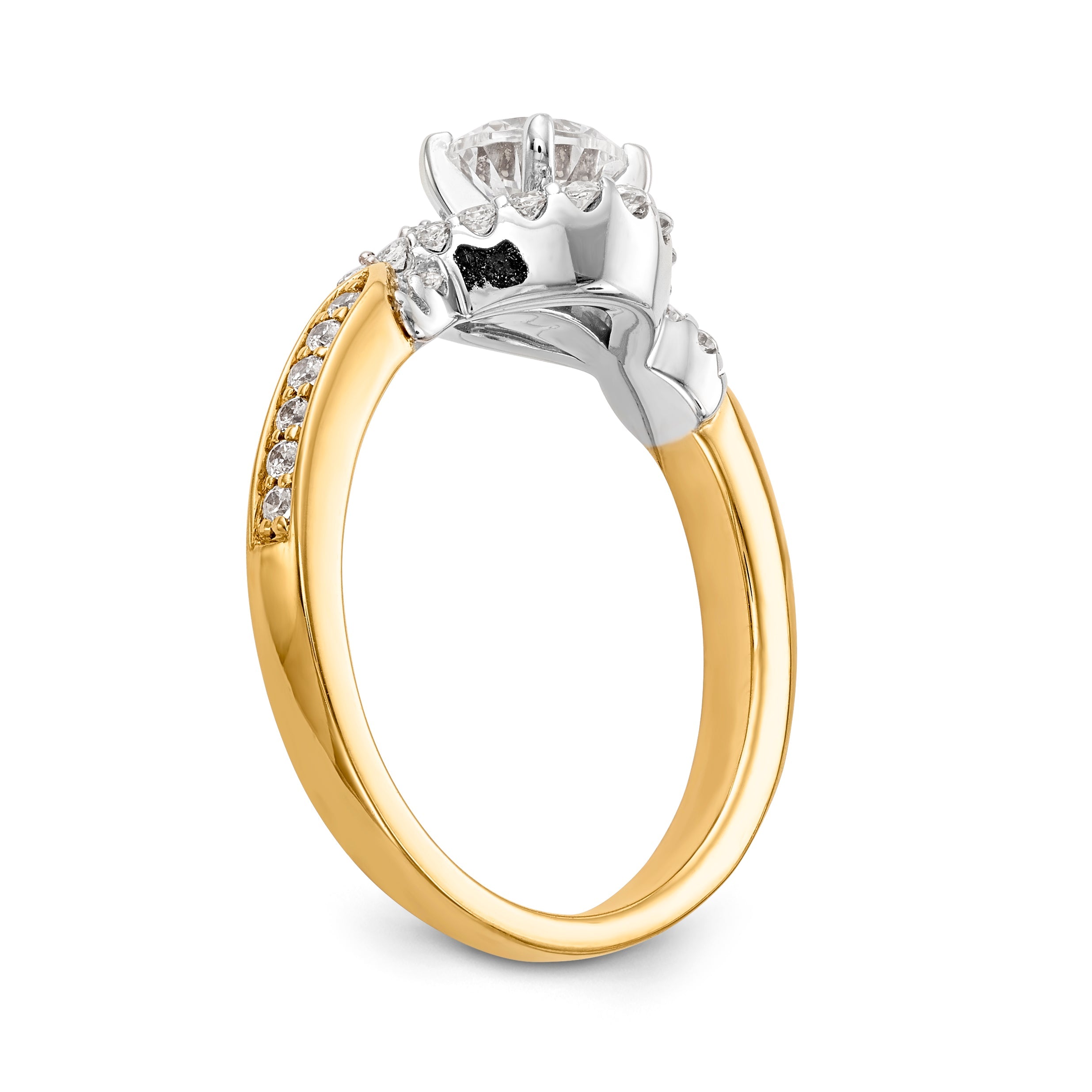 14K Bicolor Verlobungsring mit Peg-Fassung, Kreuzdesign und Zirkonia