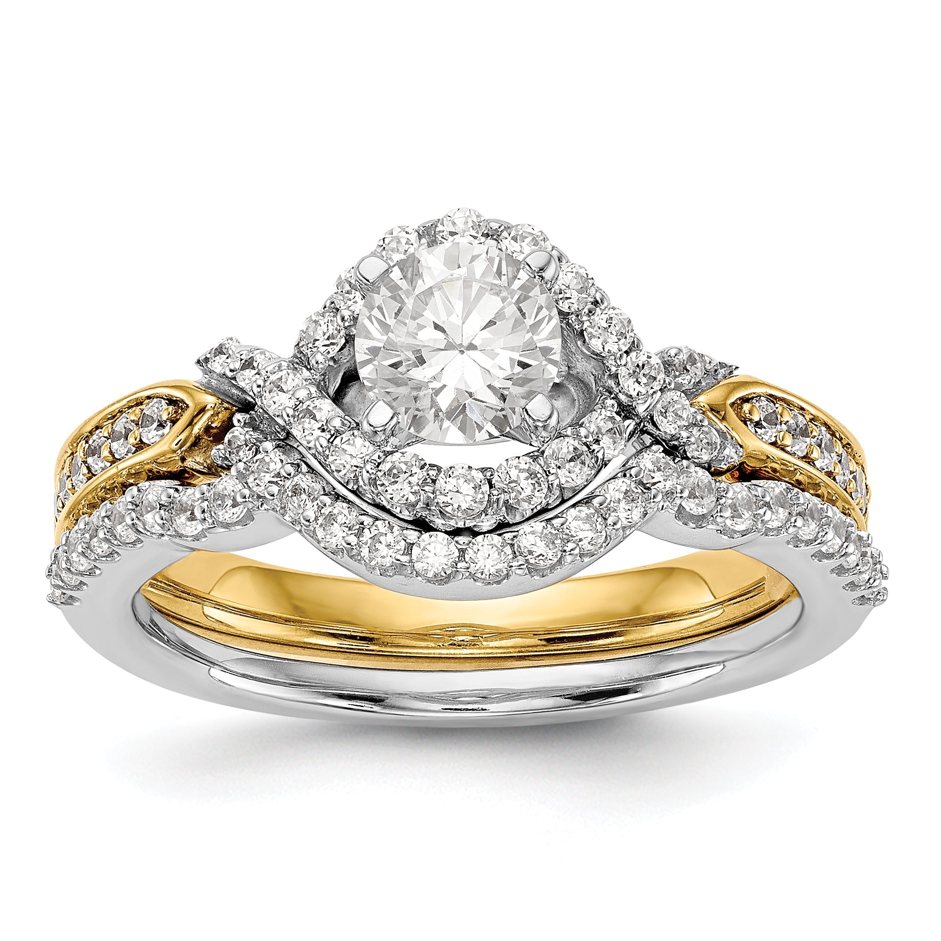 14K Bicolor Verlobungsring mit Peg-Fassung, Kreuzdesign und Zirkonia