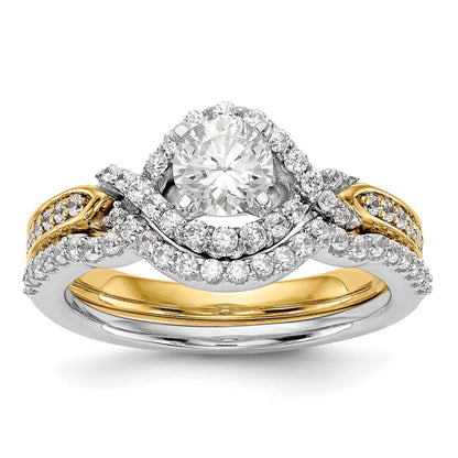 14K Bicolor Verlobungsring mit Peg-Fassung, Kreuzdesign und Zirkonia