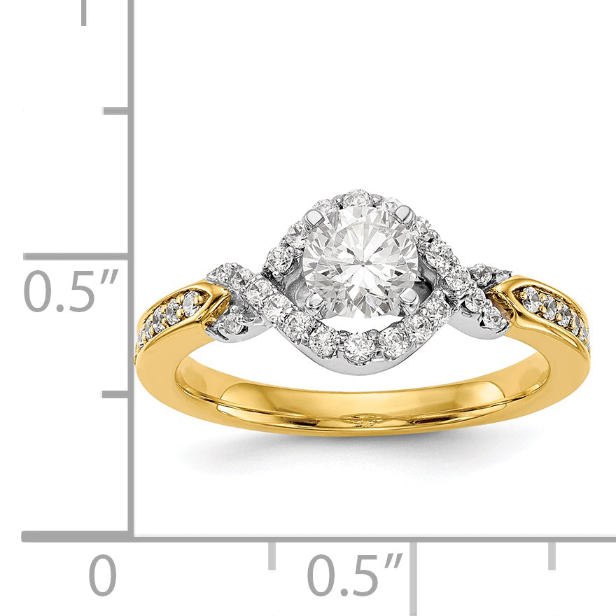 14K Bicolor Verlobungsring mit Peg-Fassung, Kreuzdesign und Zirkonia