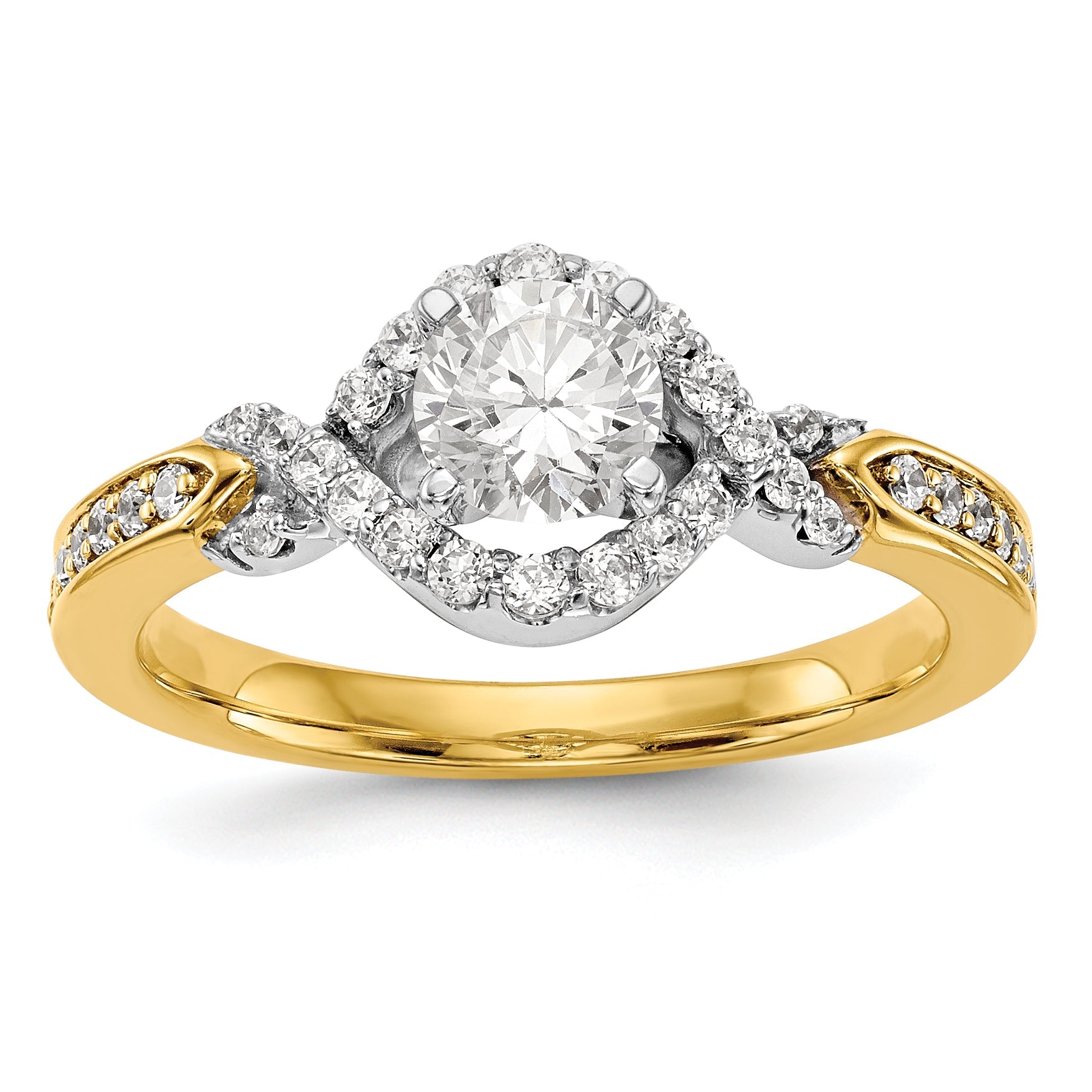 14K Bicolor Verlobungsring mit Peg-Fassung, Kreuzdesign und Zirkonia