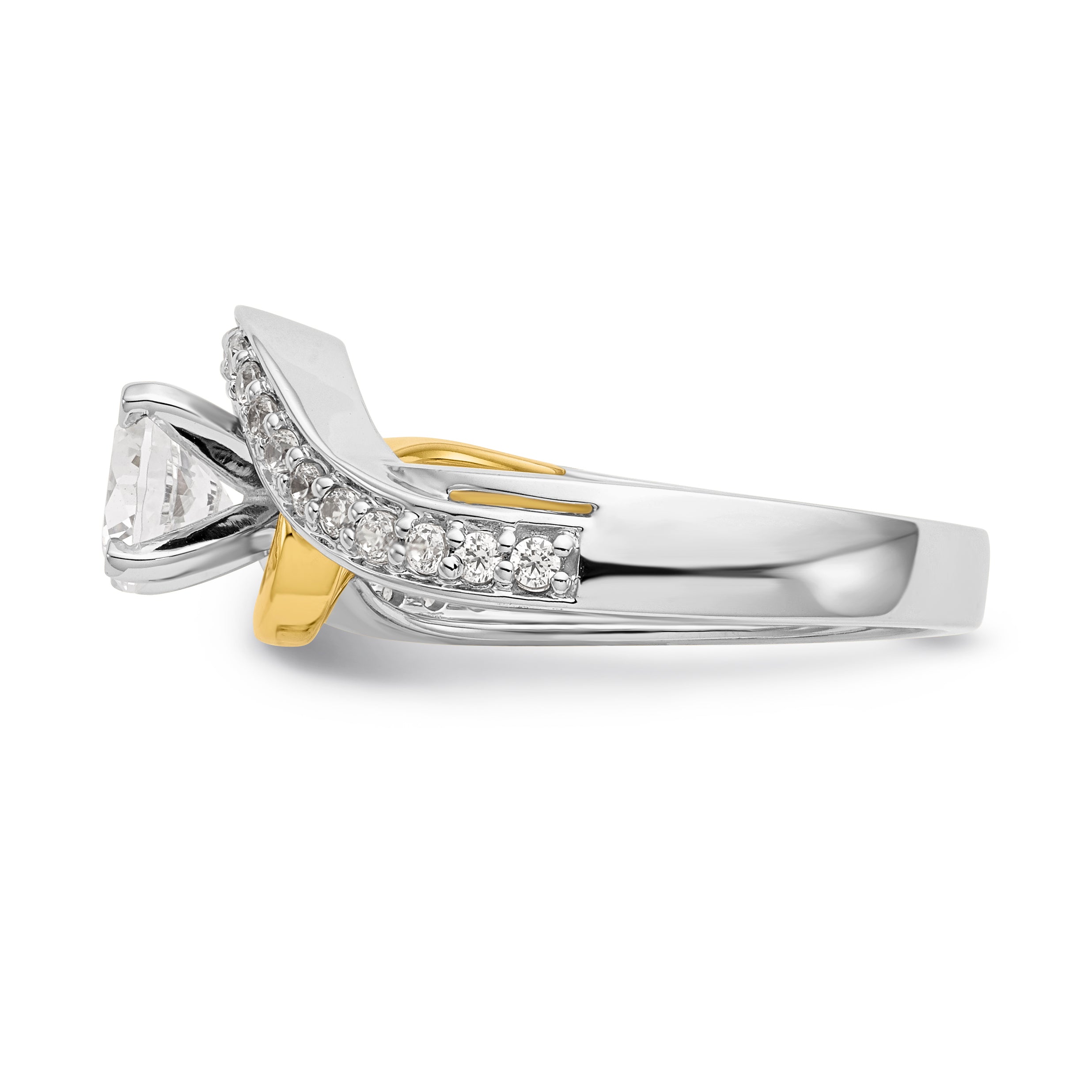 14K Verlobungsring aus Bicolor-Gold mit gekreuzter Fassung und Zirkonia