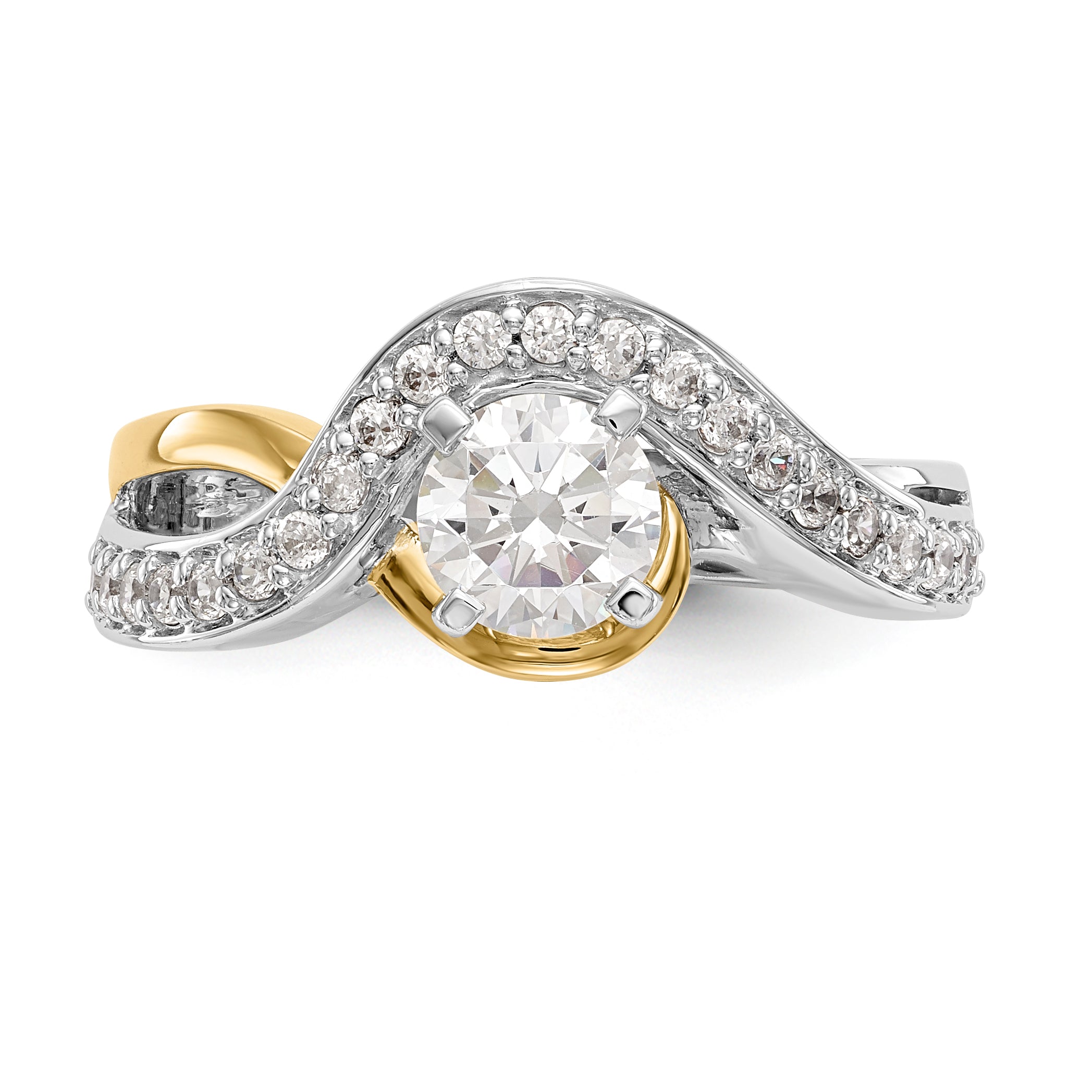 14K Verlobungsring aus Bicolor-Gold mit gekreuzter Fassung und Zirkonia