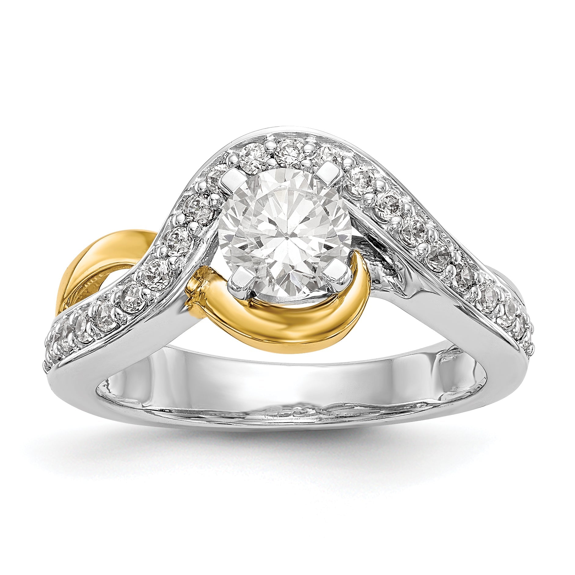 14K Verlobungsring aus Bicolor-Gold mit gekreuzter Fassung und Zirkonia