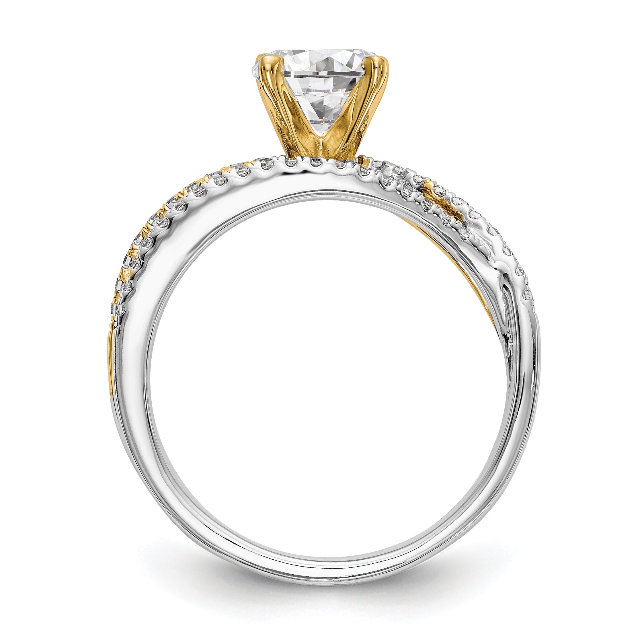14K Bicolor Verlobungsring mit Zargenfassung und Criss-Cross-Design, besetzt mit Zirkonia