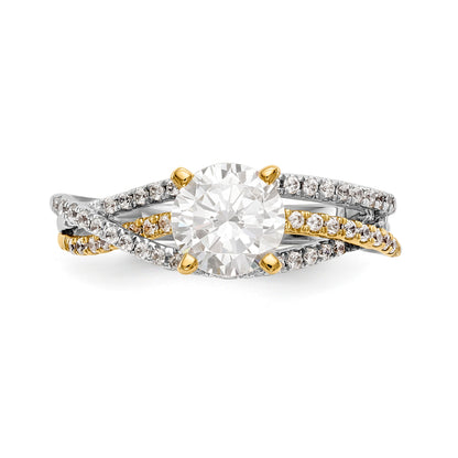 14K Bicolor Verlobungsring mit Zargenfassung und Criss-Cross-Design, besetzt mit Zirkonia