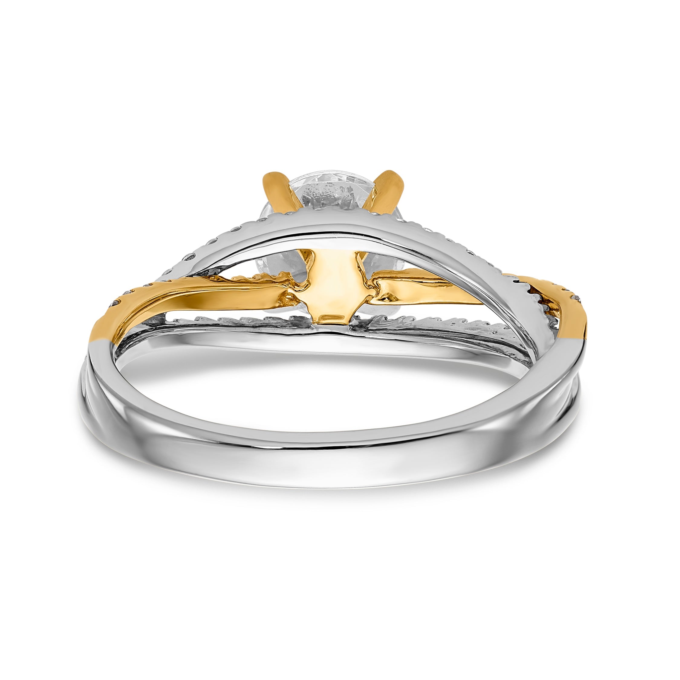 14K Bicolor Verlobungsring mit Zargenfassung und Criss-Cross-Design, besetzt mit Zirkonia