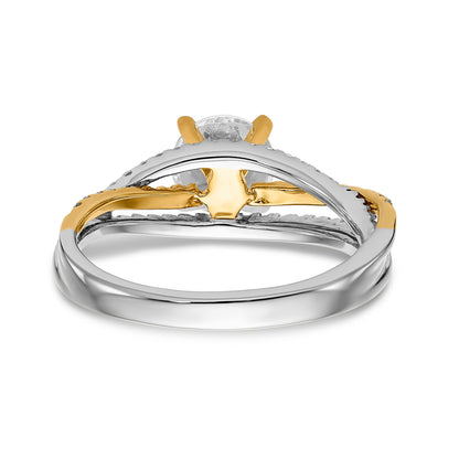 14K Bicolor Verlobungsring mit Zargenfassung und Criss-Cross-Design, besetzt mit Zirkonia