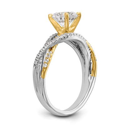 14K Bicolor Verlobungsring mit Zargenfassung und Criss-Cross-Design, besetzt mit Zirkonia