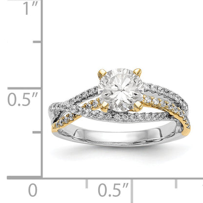 14K Bicolor Verlobungsring mit Zargenfassung und Criss-Cross-Design, besetzt mit Zirkonia
