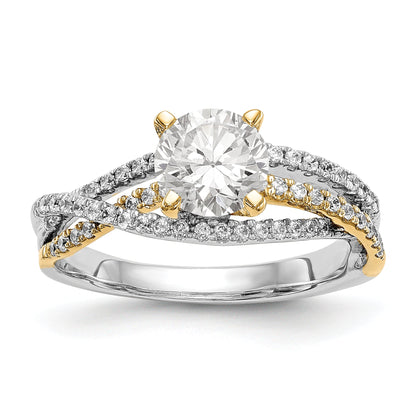 14K Bicolor Verlobungsring mit Zargenfassung und Criss-Cross-Design, besetzt mit Zirkonia