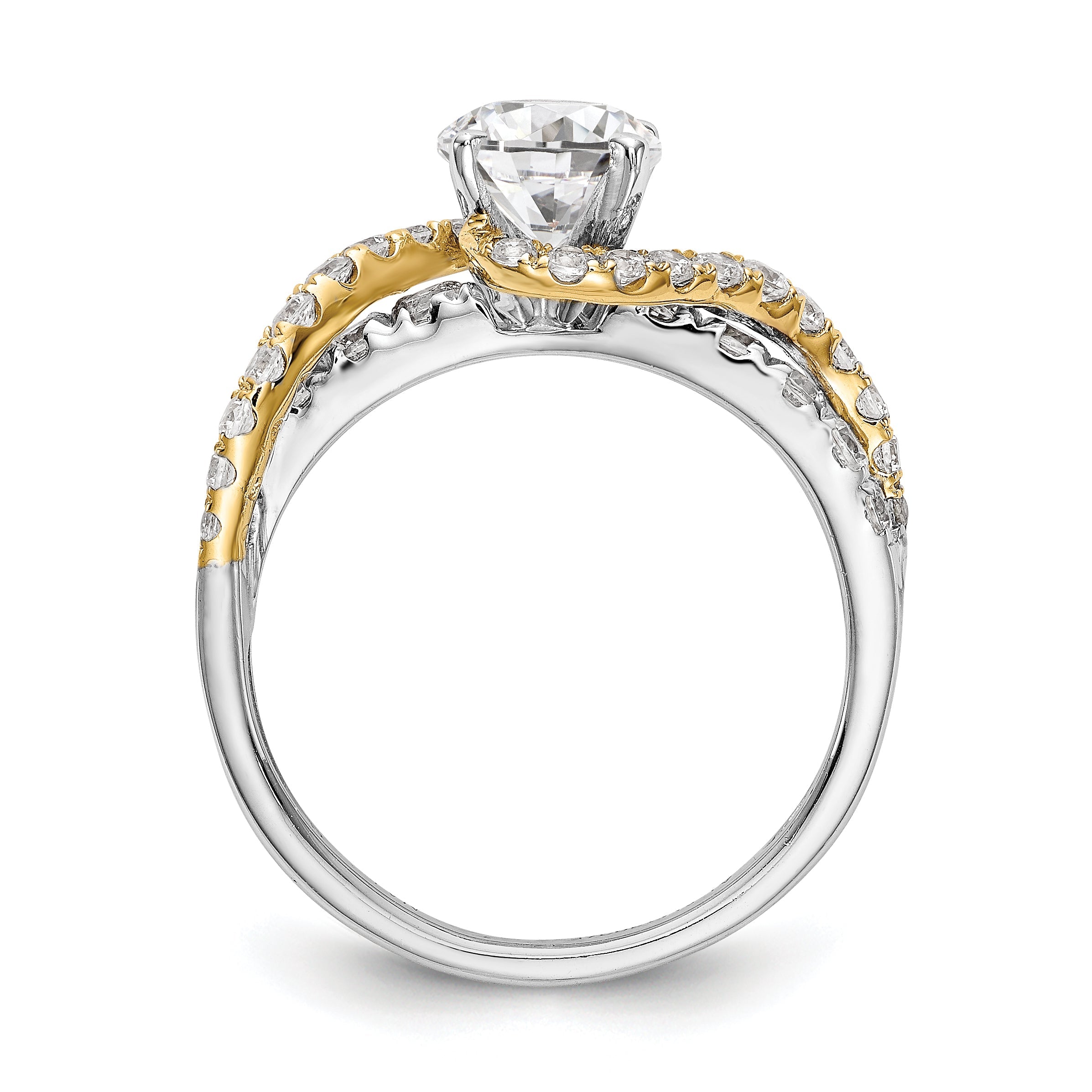 14K Verlobungsring zweifarbig mit gekreuztem Design und Zirkonia in Krappenfassung