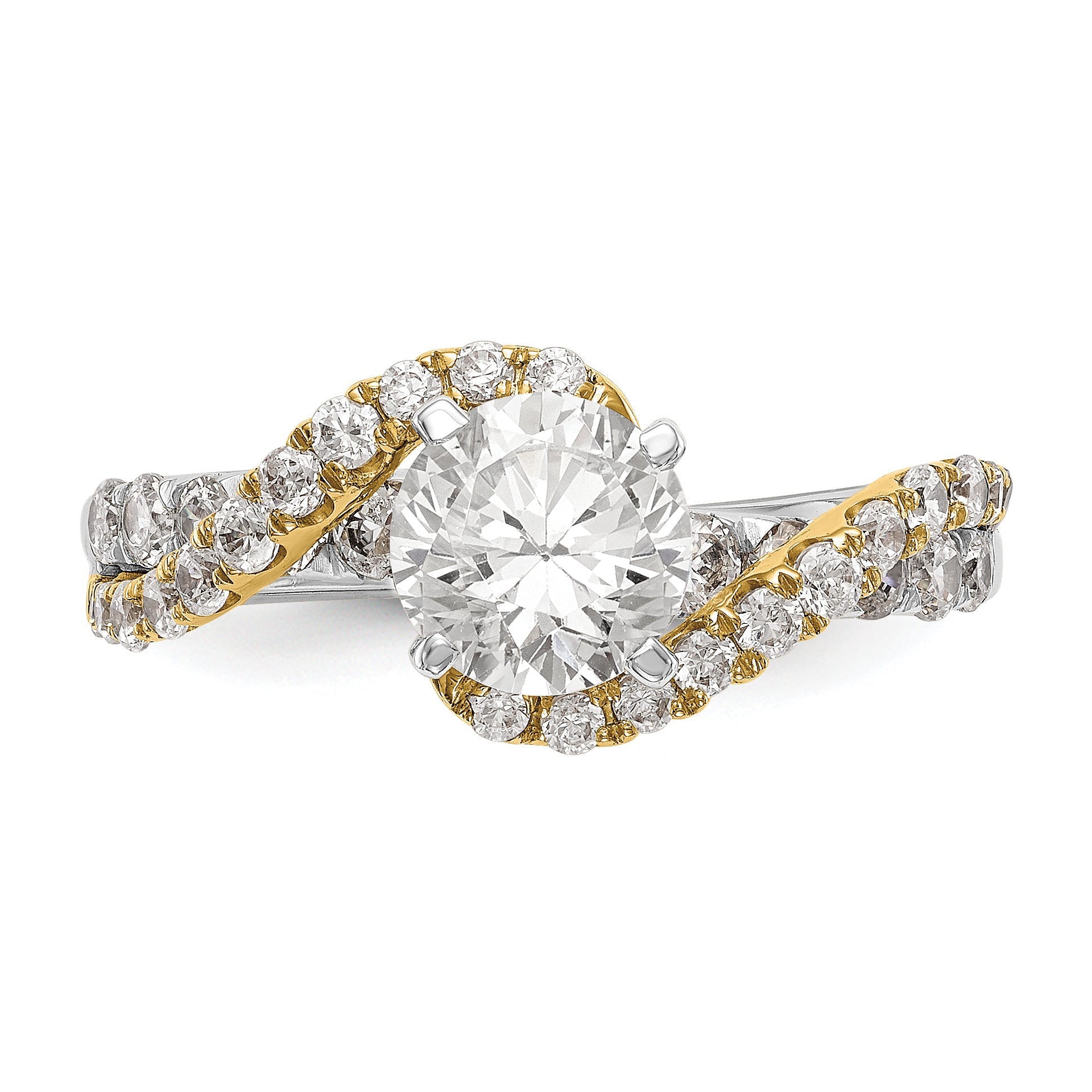 14K Verlobungsring zweifarbig mit gekreuztem Design und Zirkonia in Krappenfassung