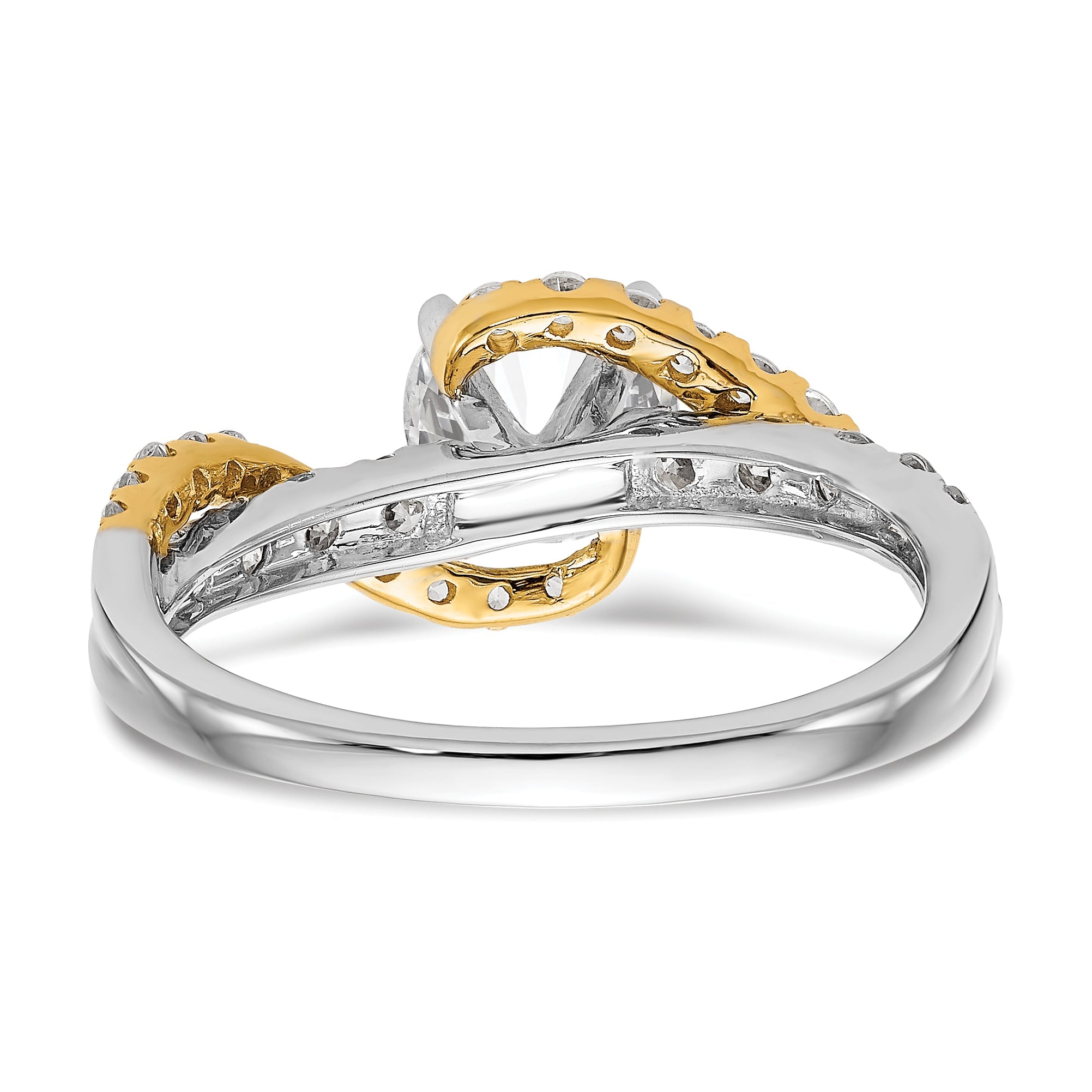 14K Verlobungsring zweifarbig mit gekreuztem Design und Zirkonia in Krappenfassung