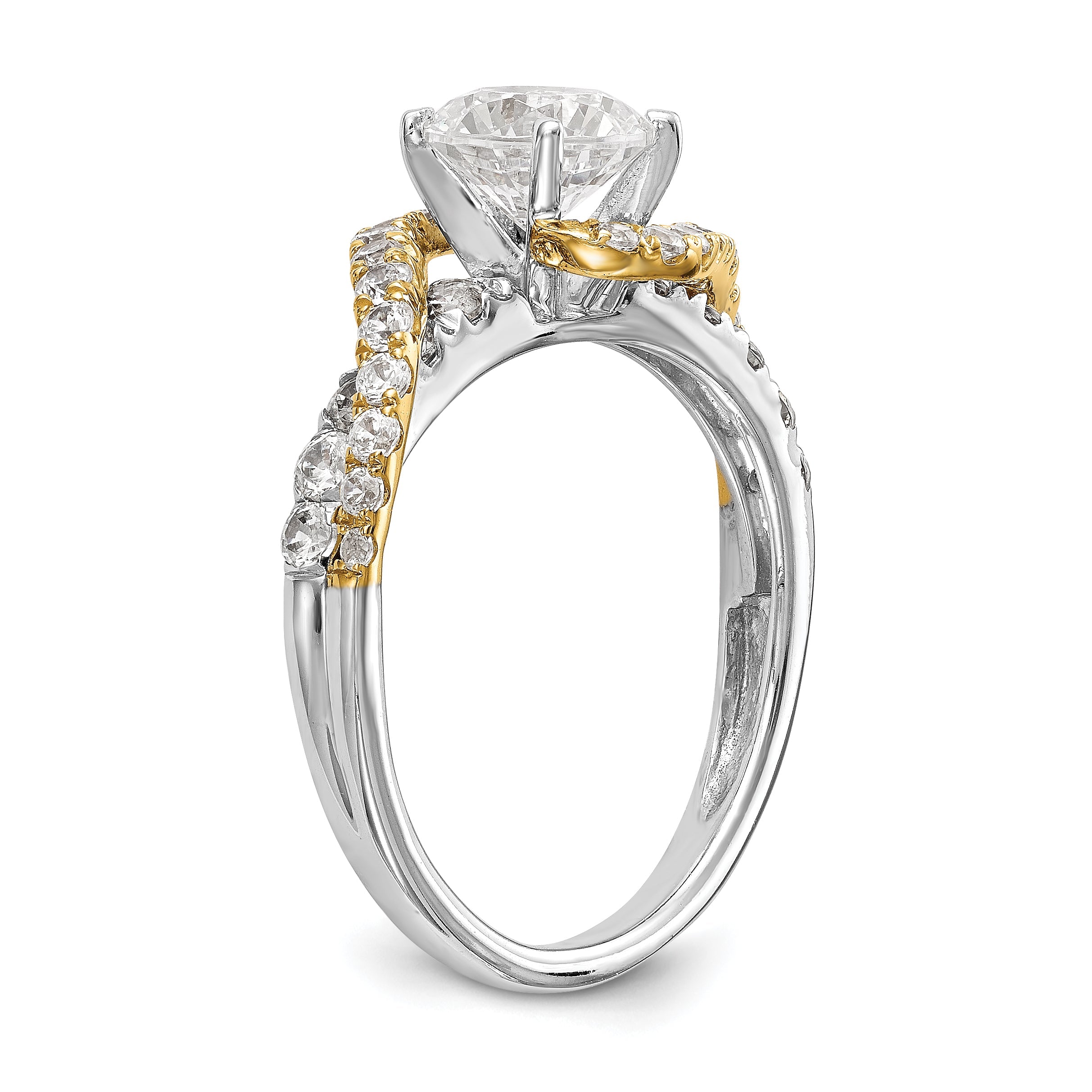 14K Verlobungsring zweifarbig mit gekreuztem Design und Zirkonia in Krappenfassung