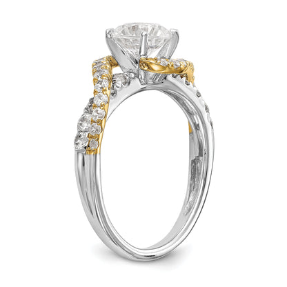 14K Verlobungsring zweifarbig mit gekreuztem Design und Zirkonia in Krappenfassung
