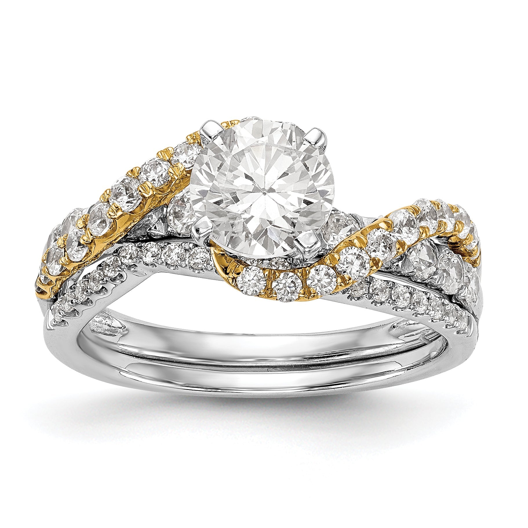 14K Verlobungsring zweifarbig mit gekreuztem Design und Zirkonia in Krappenfassung