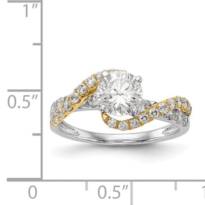 14K Verlobungsring zweifarbig mit gekreuztem Design und Zirkonia in Krappenfassung