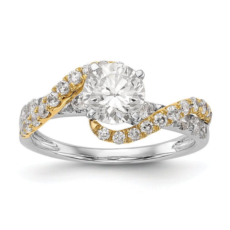 14K Verlobungsring zweifarbig mit gekreuztem Design und Zirkonia in Krappenfassung