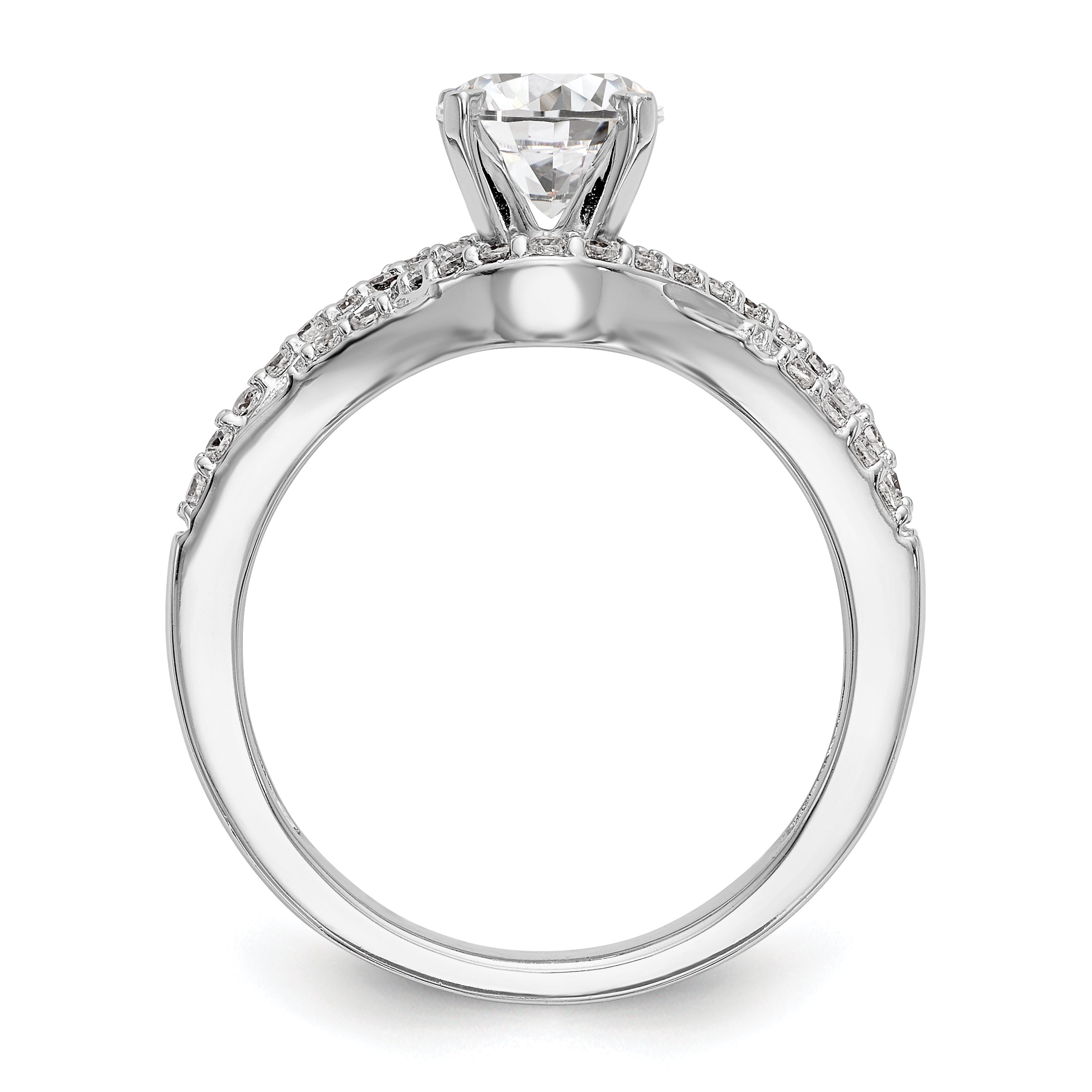 Verlobungsring aus 14K Weißgold mit Krappenfassung und simulierten Diamanten im Criss-Cross-Design