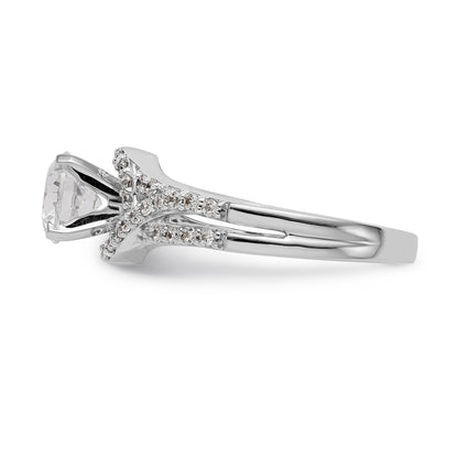 Verlobungsring aus 14K Weißgold mit Krappenfassung und simulierten Diamanten im Criss-Cross-Design