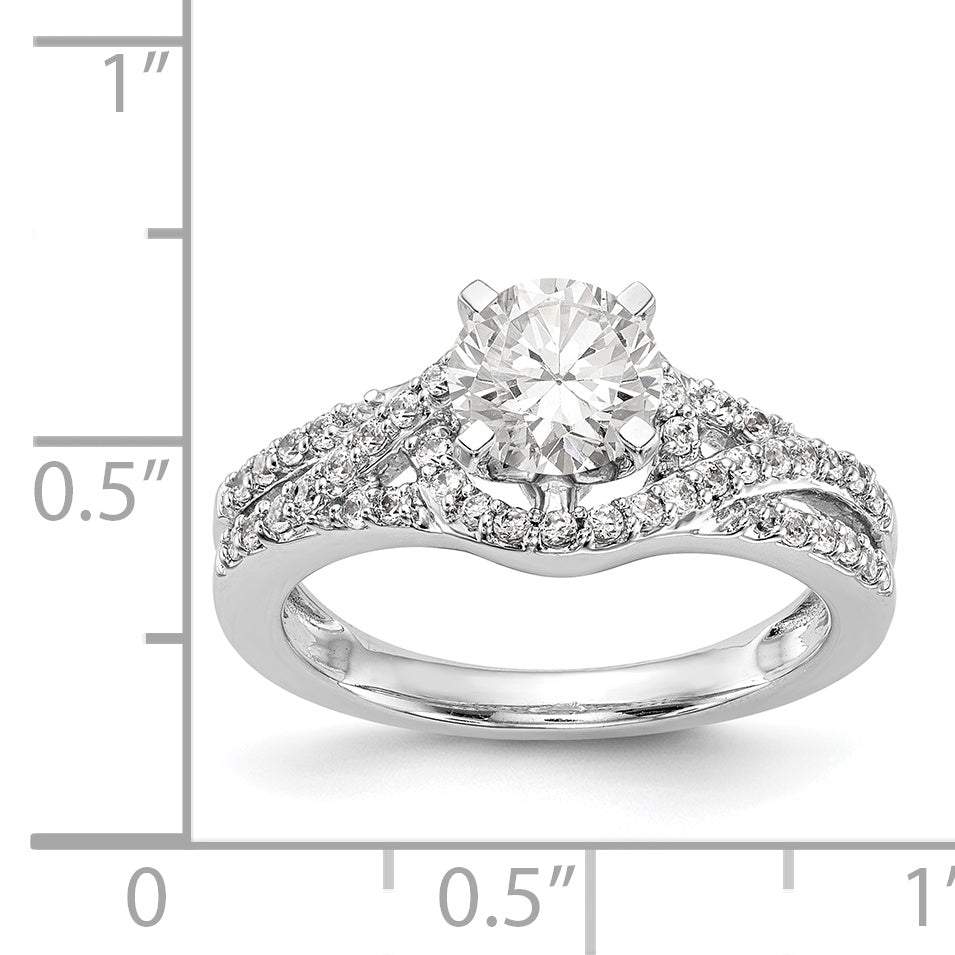 Verlobungsring aus 14K Weißgold mit Krappenfassung und simulierten Diamanten im Criss-Cross-Design