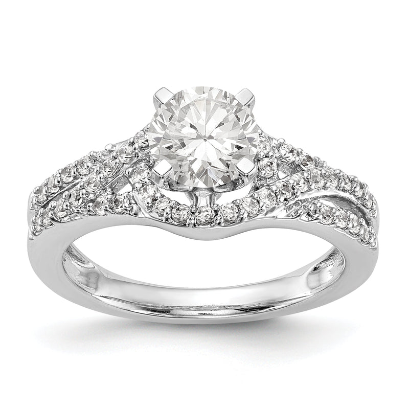 Verlobungsring aus 14K Weißgold mit Krappenfassung und simulierten Diamanten im Criss-Cross-Design